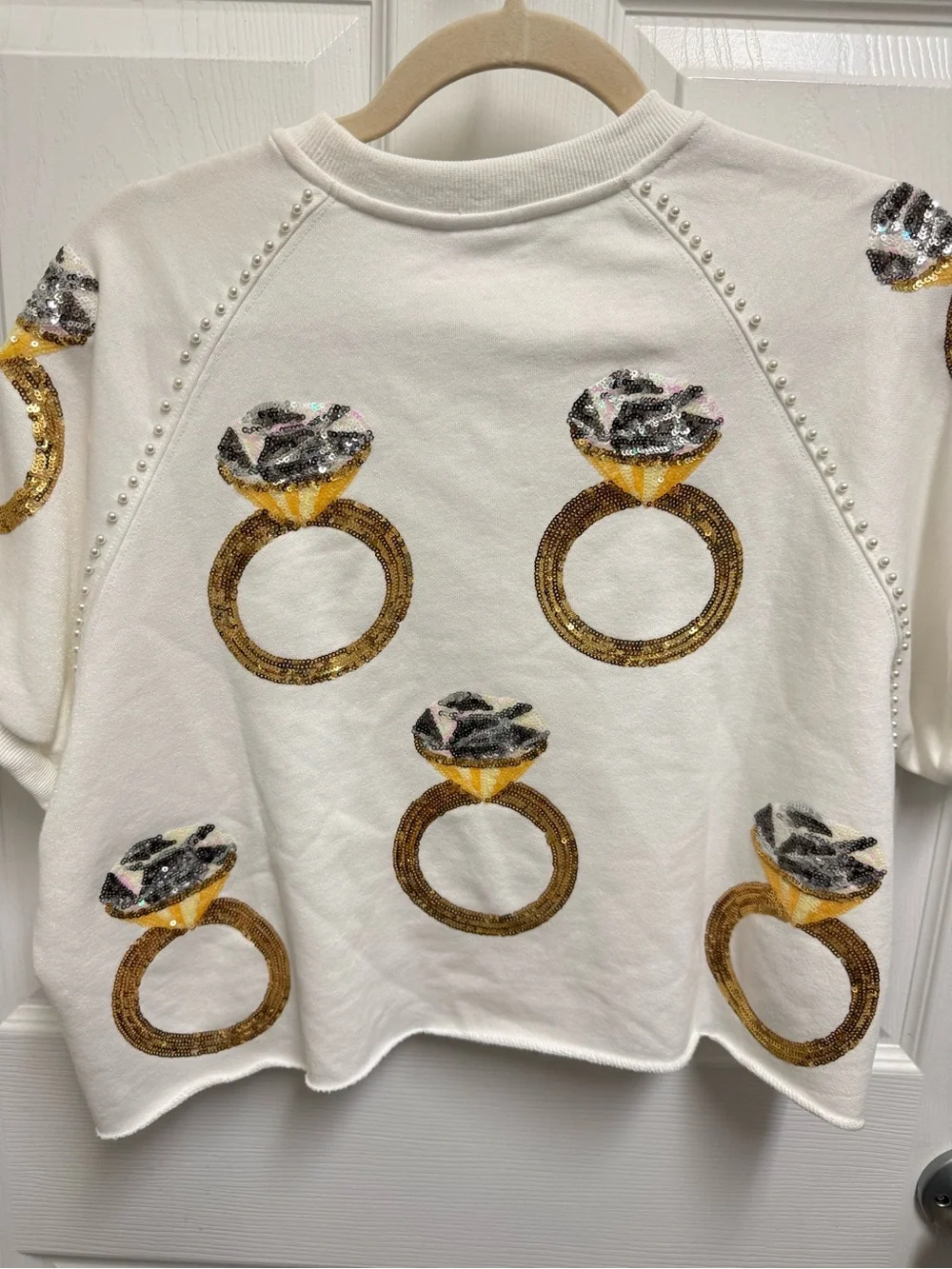 NWT Queen of Sparkles White Ring Cropped Sweater Top - Picture 8 of 9